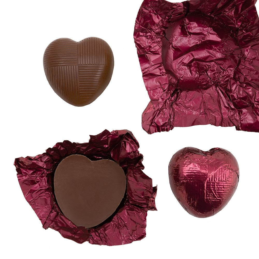 Burgundy foil heart chocolates for wedding favours and table settings