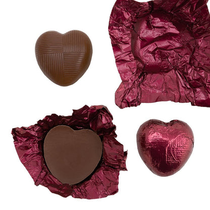 Burgundy foil heart chocolates for wedding favours and table settings