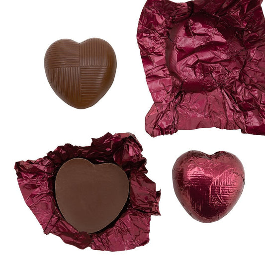 Burgundy foil heart chocolates for wedding favours and table settings
