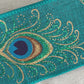 Eleganza Teal Peacock Hessian Wired Ribbon 1m Long 63mm Wide