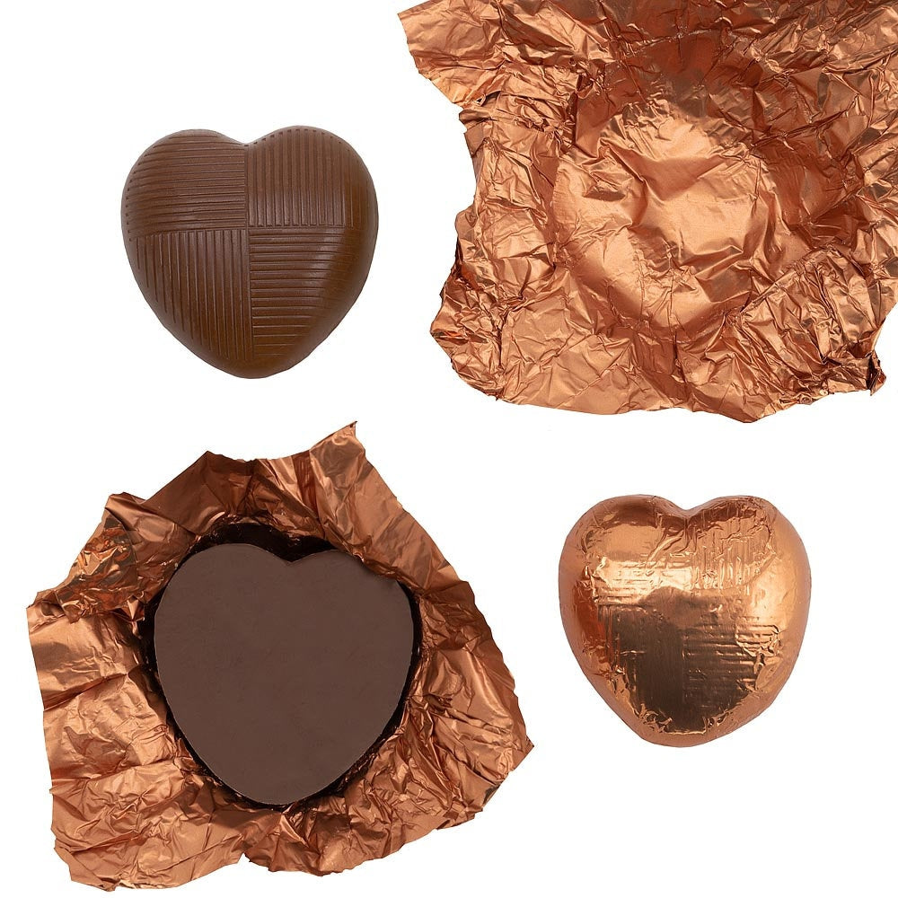 Copper foil heart chocolates for wedding favours and table settings