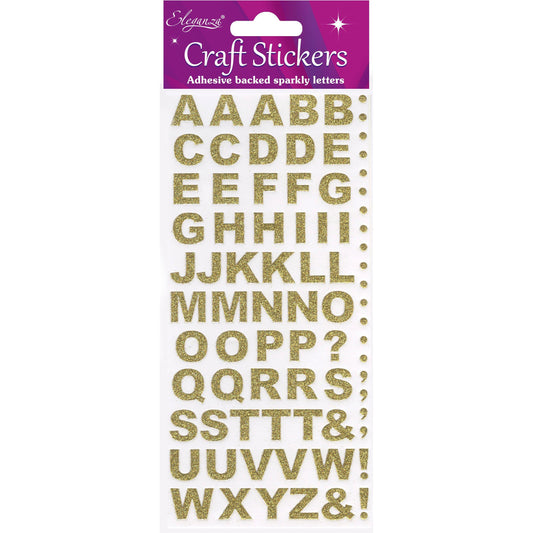 Eleganza Craft Self-Adhesive Alphabet Glitter Stickers - Gold-The Creative Bride