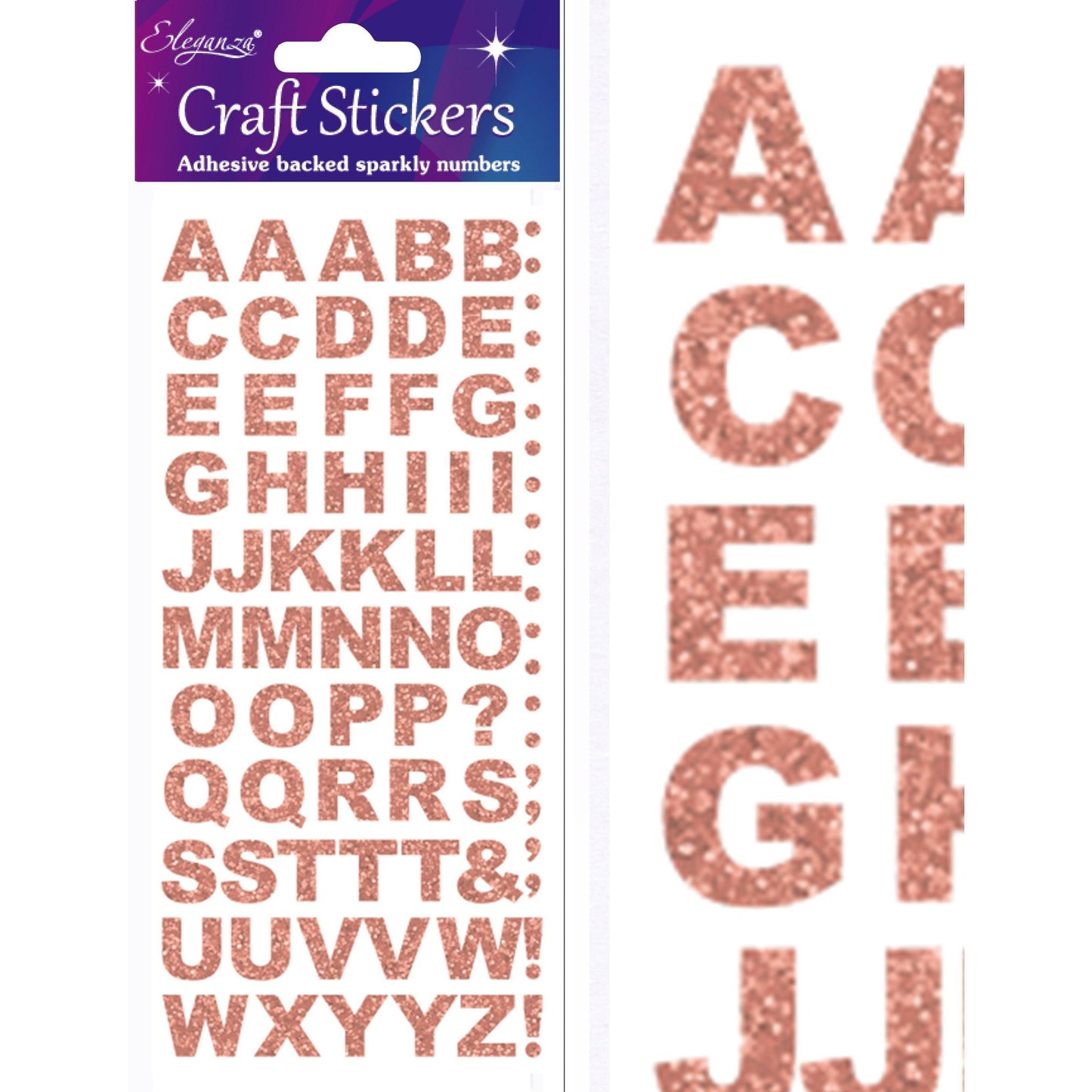 Eleganza Craft Self-Adhesive Alphabet Glitter Stickers - Rose Gold-The Creative Bride