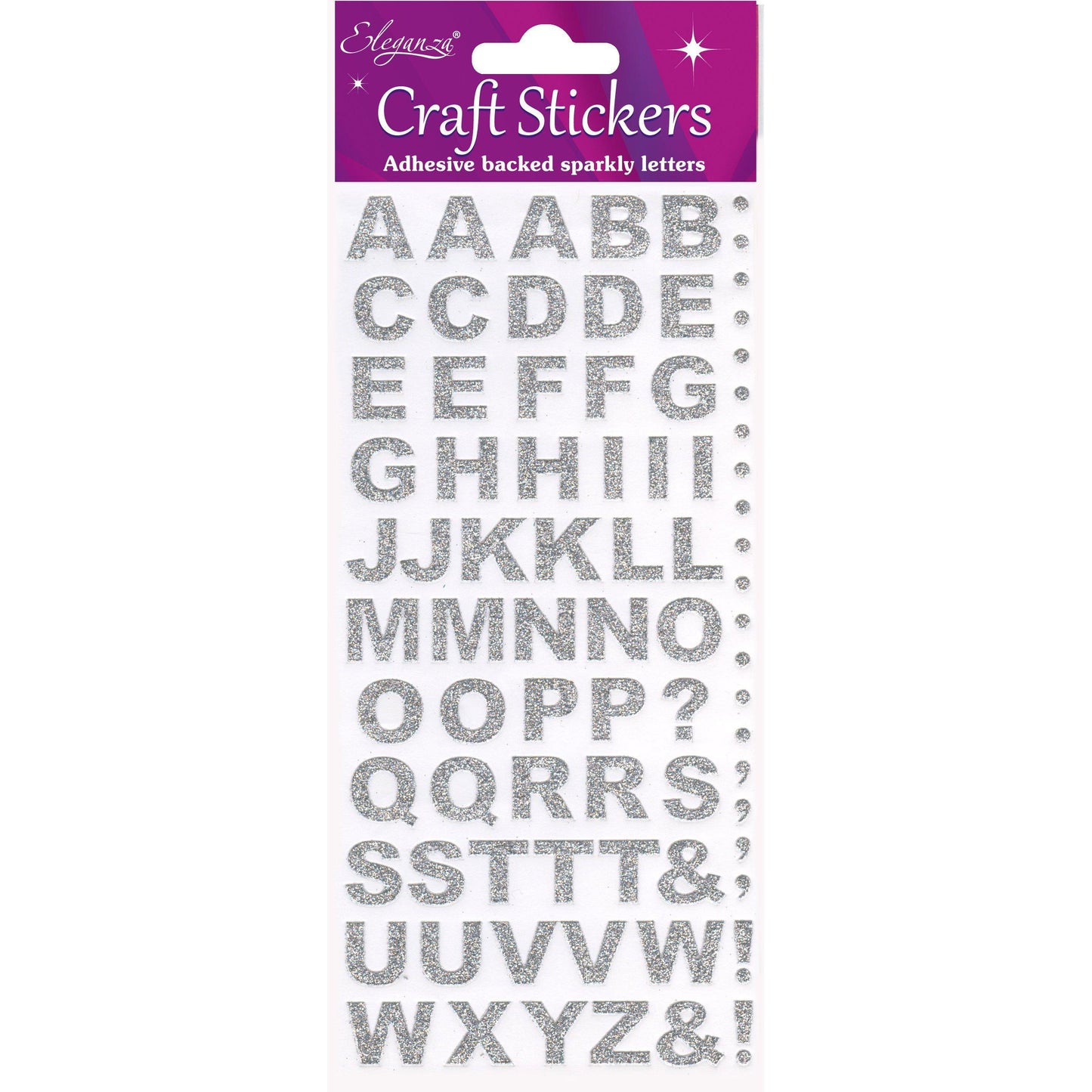 Eleganza Craft Self-Adhesive Alphabet Glitter Stickers - Silver-The Creative Bride