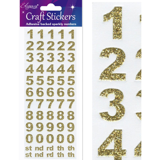 Eleganza Craft Self-Adhesive Number Set Glitter Stickers - Gold-The Creative Bride