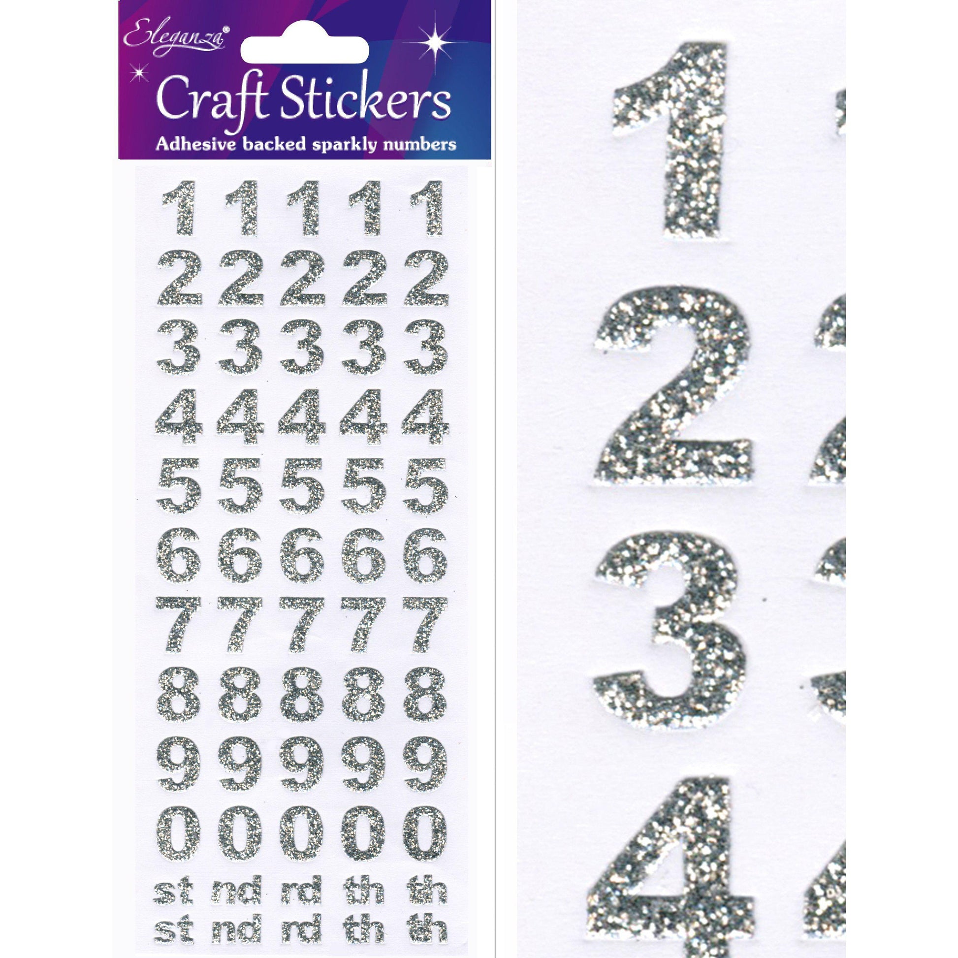 Eleganza Craft Self-Adhesive Number Set Glitter Stickers - Silver-The Creative Bride