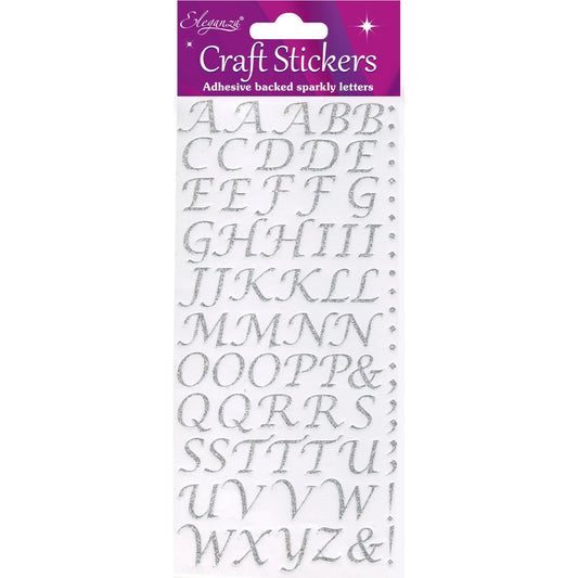 Eleganza Craft Self-Adhesive Stylised Alphabet Glitter Stickers - Silver-The Creative Bride