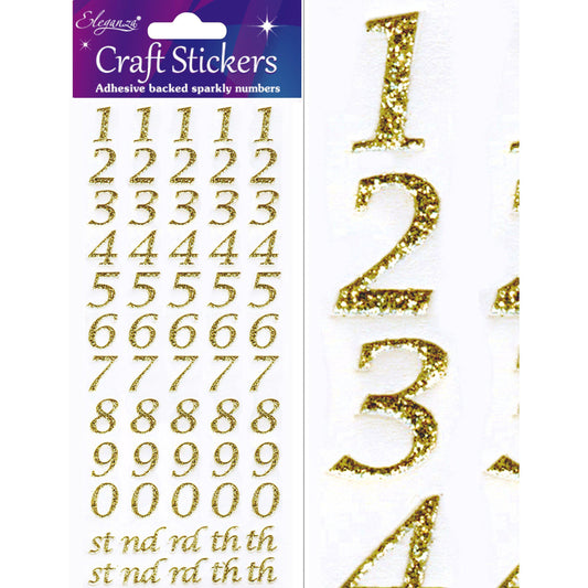 Eleganza Craft Self-Adhesive Stylised Numbers Glitter Stickers - Gold-The Creative Bride