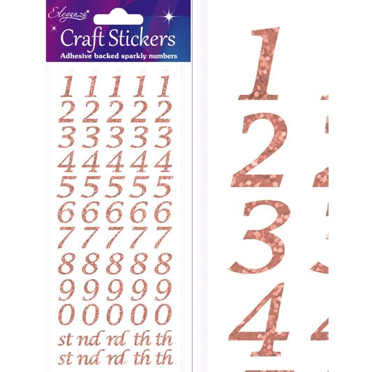 Eleganza Craft Self-Adhesive Stylised Numbers Glitter Stickers - Rose Gold-The Creative Bride