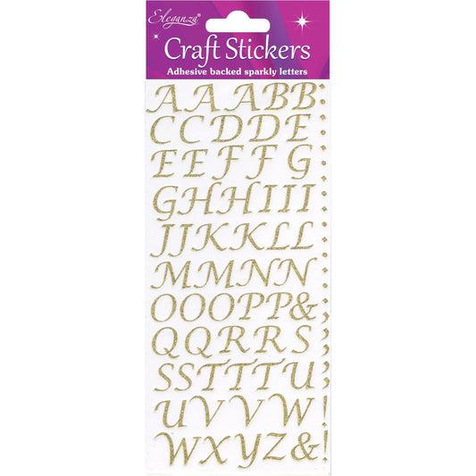 Eleganza Self Adhesive Glitter Alphabet Sticker Embellishments - Italic Gold-The Creative Bride