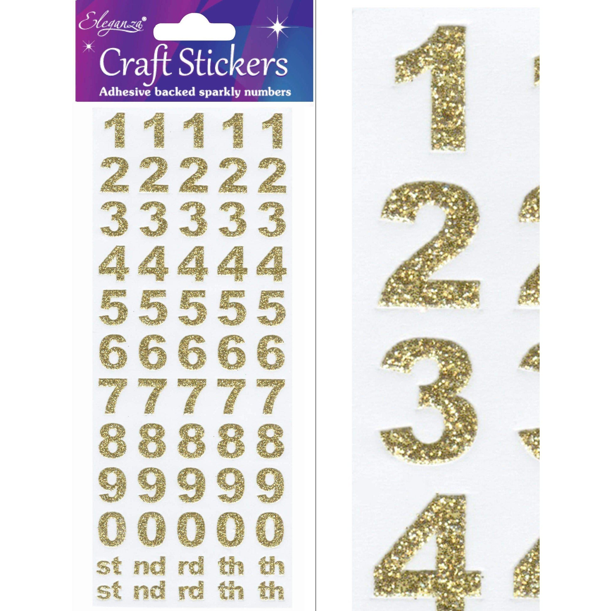 Eleganza Self Adhesive Glitter Number Stickers Embellishments - Bold Gold-The Creative Bride