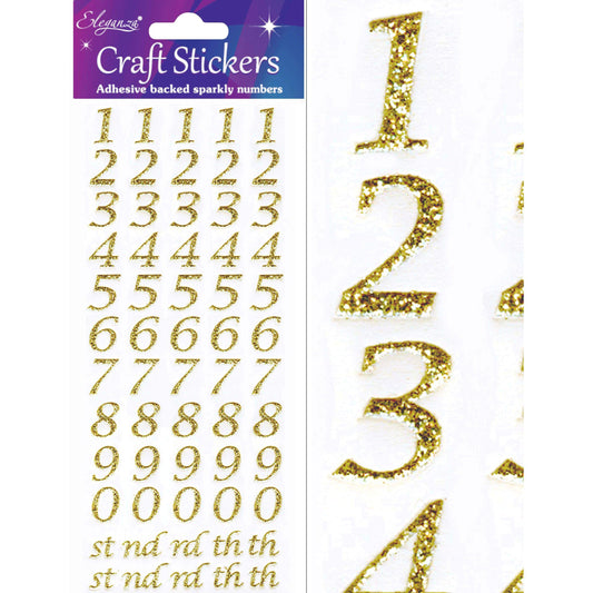 Eleganza Self Adhesive Glitter Number Stickers Embellishments - Italic Gold-The Creative Bride