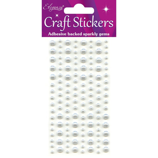 Eleganza Self-Adhesive Mixed Sizes Round Pearl Stickers - White-The Creative Bride