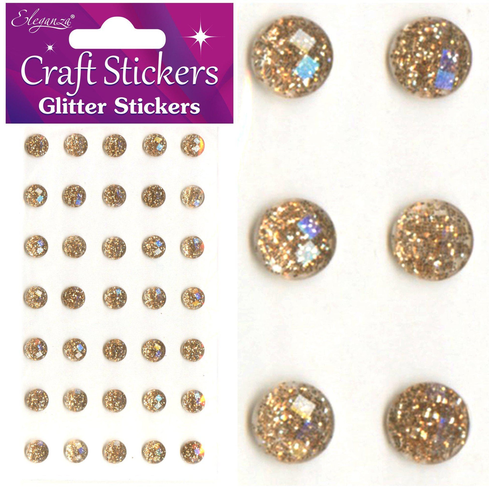 Eleganza Self-Adhesive Round Glitter Gem Stickers - Champagne 8mm-The Creative Bride
