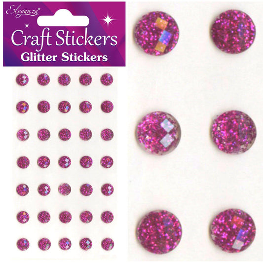 Eleganza Self-Adhesive Round Glitter Gem Stickers - Fuchsia 8mm-The Creative Bride