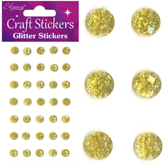 Eleganza Self-Adhesive Round Glitter Gem Stickers - Gold 8mm-The Creative Bride