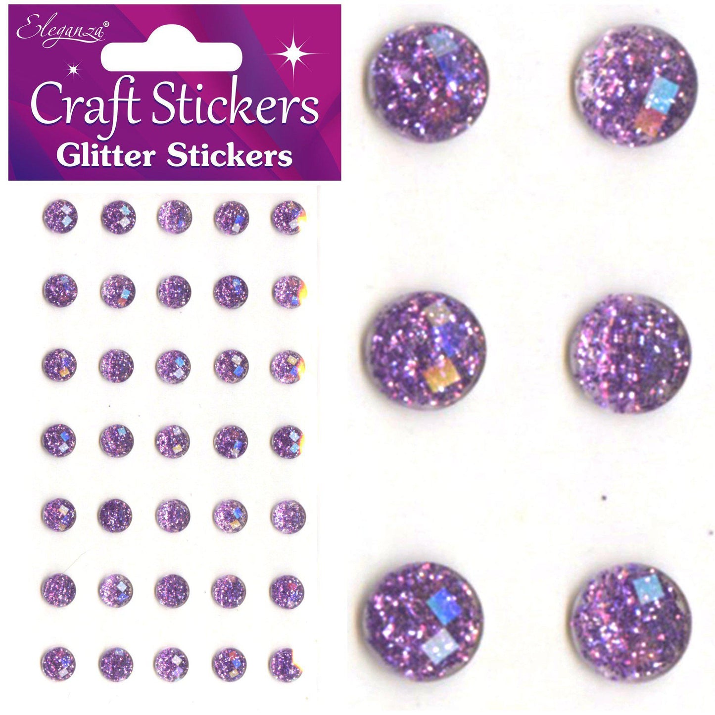 Eleganza Self-Adhesive Round Glitter Gem Stickers - Lavender 8mm-The Creative Bride