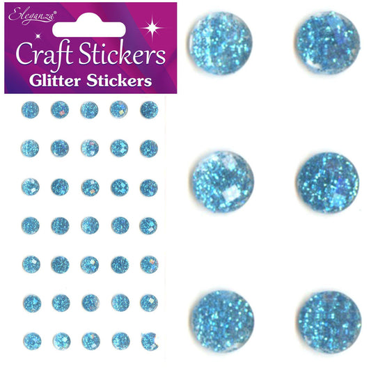 Eleganza Self-Adhesive Round Glitter Gem Stickers - Light Blue 8mm-The Creative Bride
