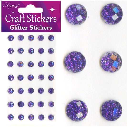 Eleganza Self-Adhesive Round Glitter Gem Stickers - Purple 8mm-The Creative Bride