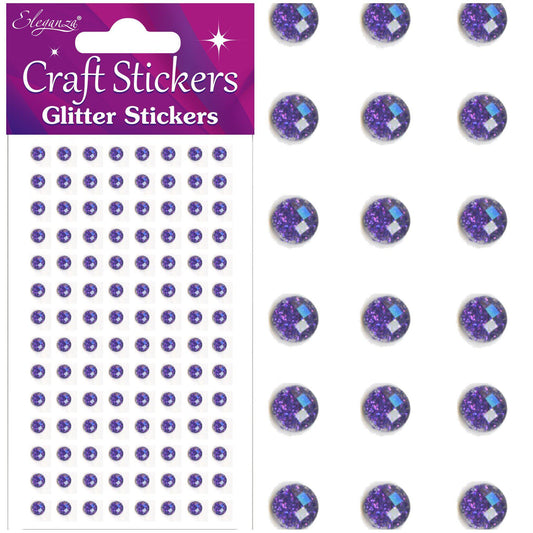 Eleganza Self-Adhesive Round Glitter Gem Stickers - Purple-The Creative Bride