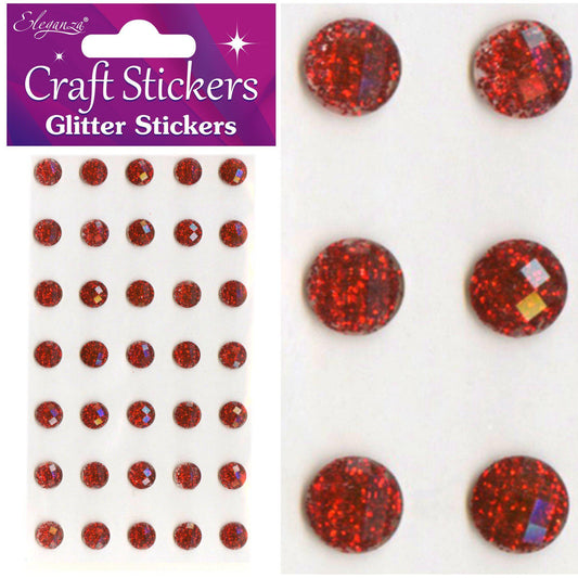 Eleganza Self-Adhesive Round Glitter Gem Stickers - Red 8mm-The Creative Bride
