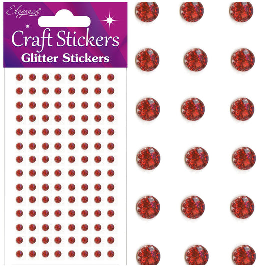 Eleganza Self-Adhesive Round Glitter Gem Stickers - Red-The Creative Bride