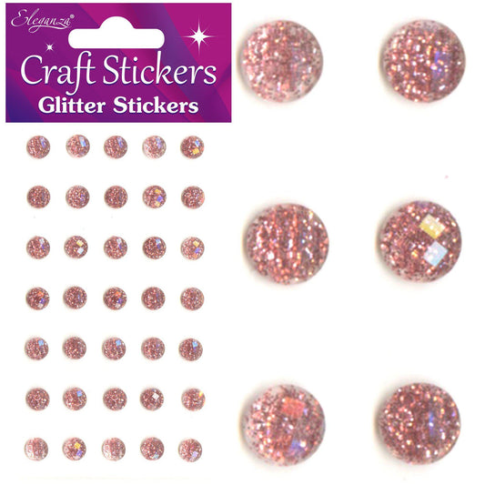 Eleganza Self-Adhesive Round Glitter Gem Stickers - Rose Gold 8mm-The Creative Bride