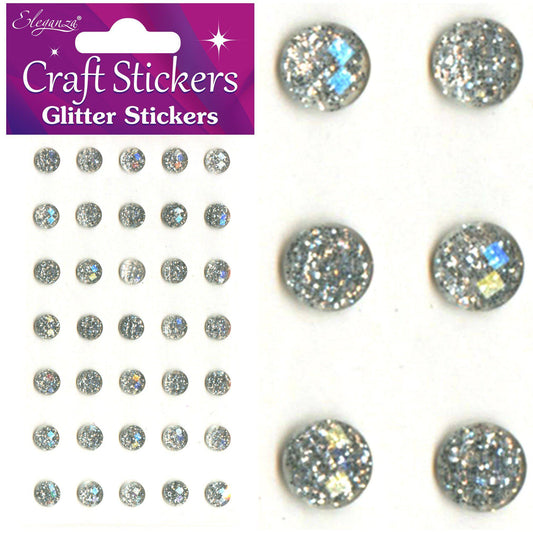 Eleganza Self-Adhesive Round Glitter Gem Stickers - Silver 8mm-The Creative Bride