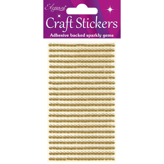 Eleganza Self-Adhesive Round Pearl Stickers - Gold 3mm-The Creative Bride
