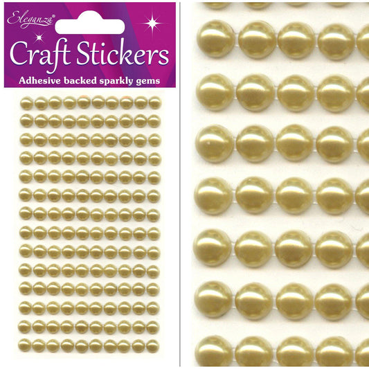 Eleganza Self-Adhesive Round Pearl Stickers - Gold 4mm-The Creative Bride