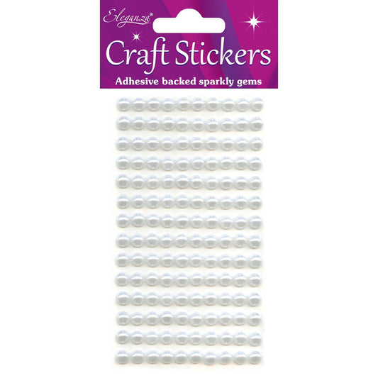 Eleganza Self-Adhesive Round Pearl Stickers - White 6mm-The Creative Bride