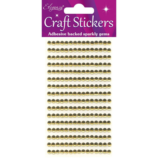 Eleganza Self-Adhesive Round Rhinestone Stickers - Gold 4mm-The Creative Bride