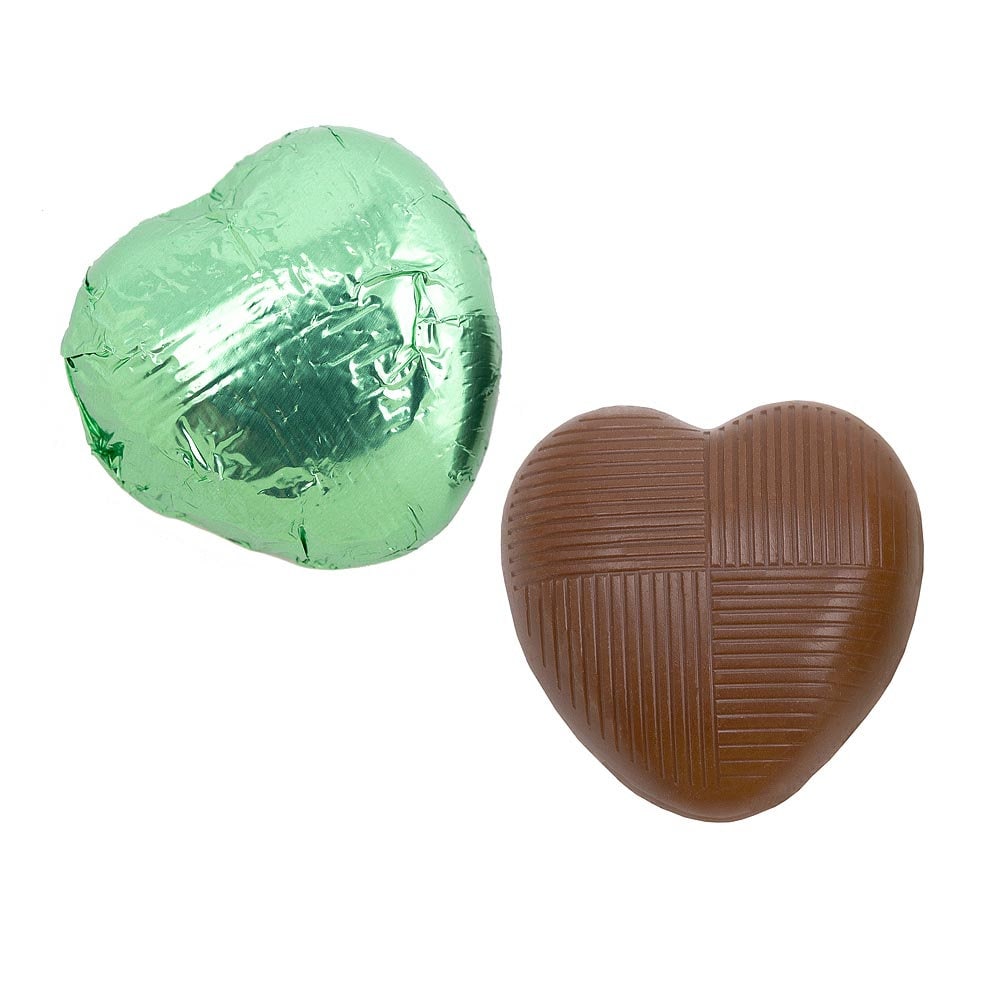 Green foil Belgian chocolate heart wedding favours