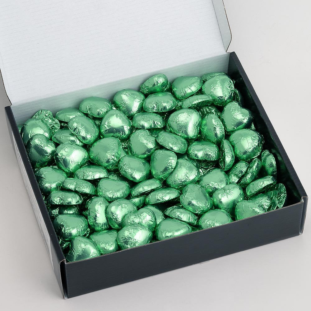 Green foil wedding favour chocolates for table decor