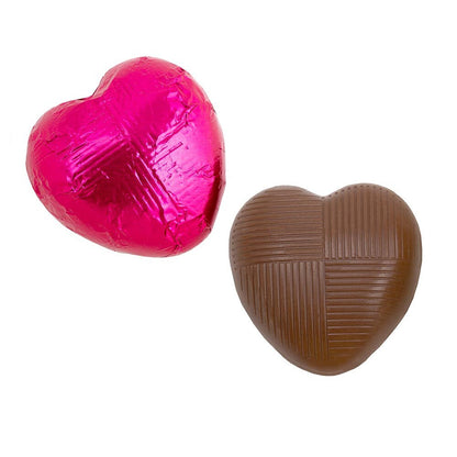 Hot pink foil Belgian chocolate heart wedding favours