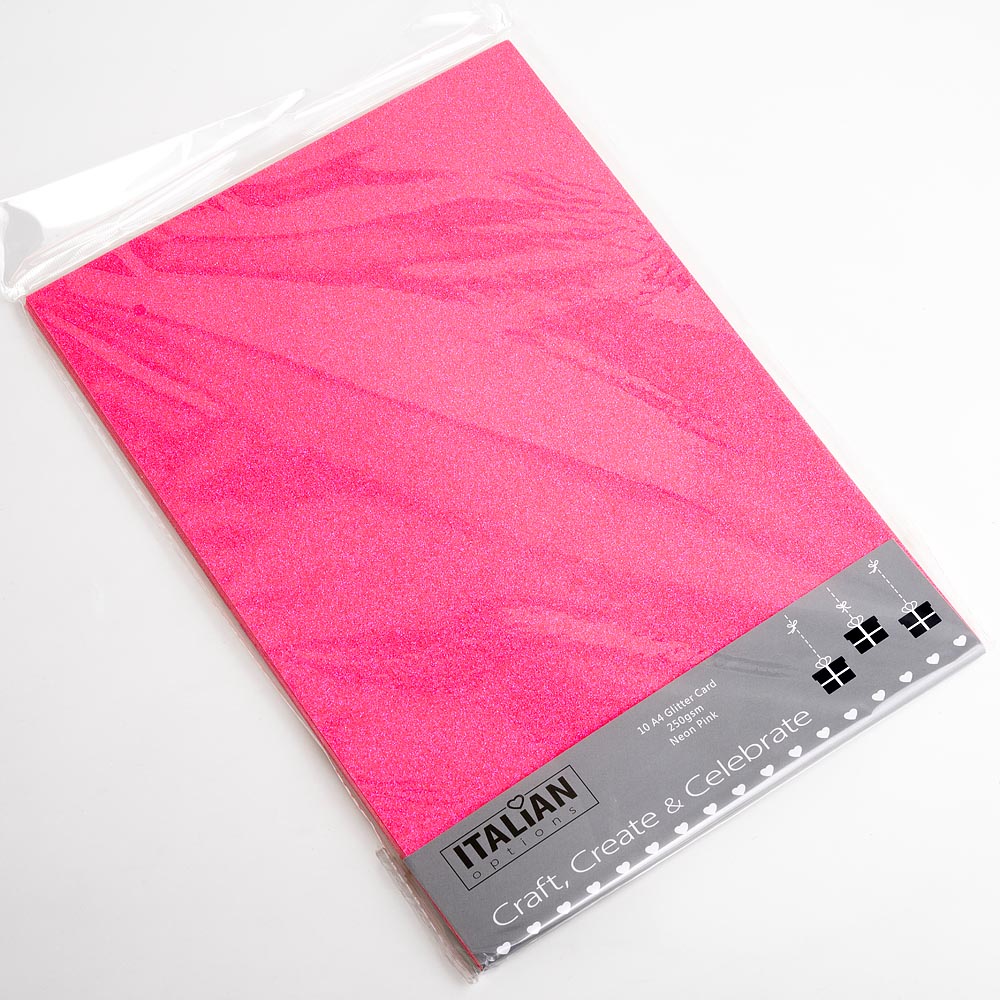 neon pink A4 non-shed glitter card sheets for creating handmade wedding invitations and craft projects