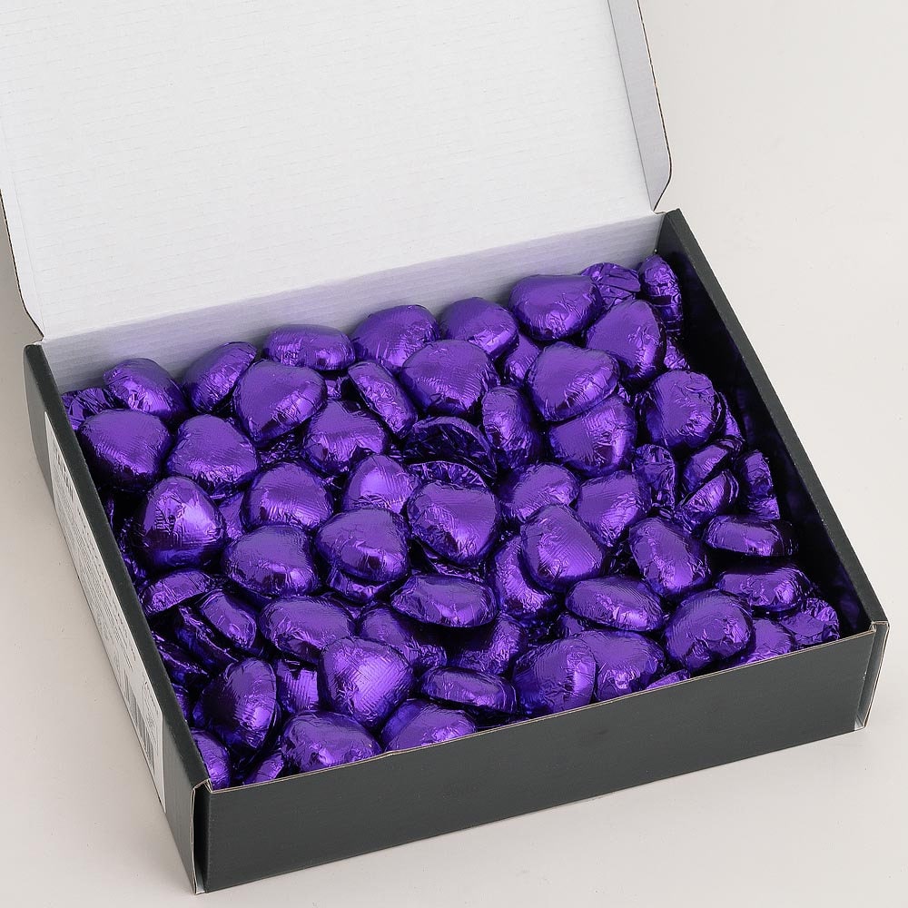 Purple foil wrapped heart chocolate with Belgian milk chocolate heart