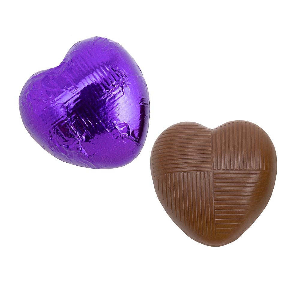 Purple foil Belgian chocolate heart wedding favours