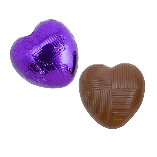 Purple foil Belgian chocolate heart wedding favours