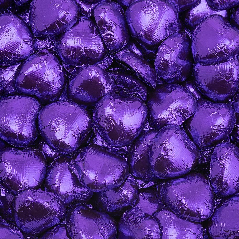 Purple foil wedding favour chocolates for table decor