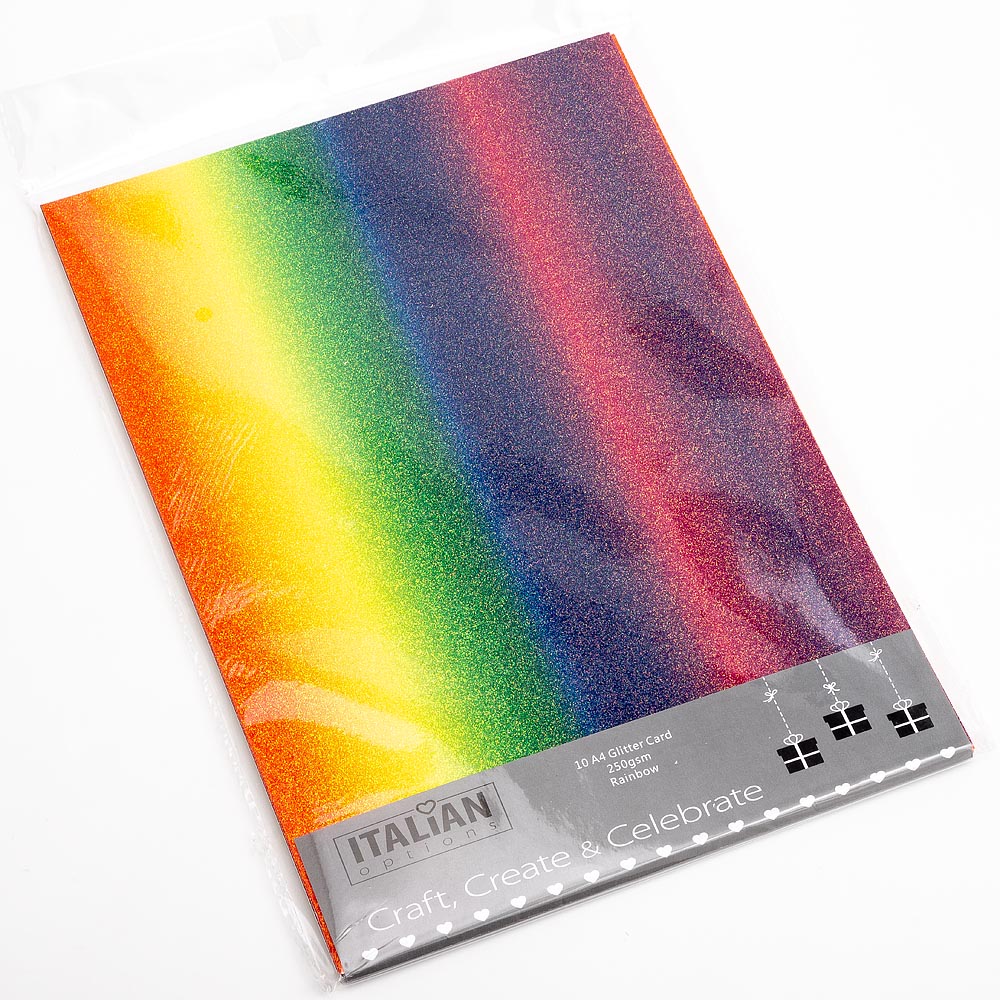 Rainbow A4 non-shed glitter card sheets for creating handmade wedding invitations and craft projects
