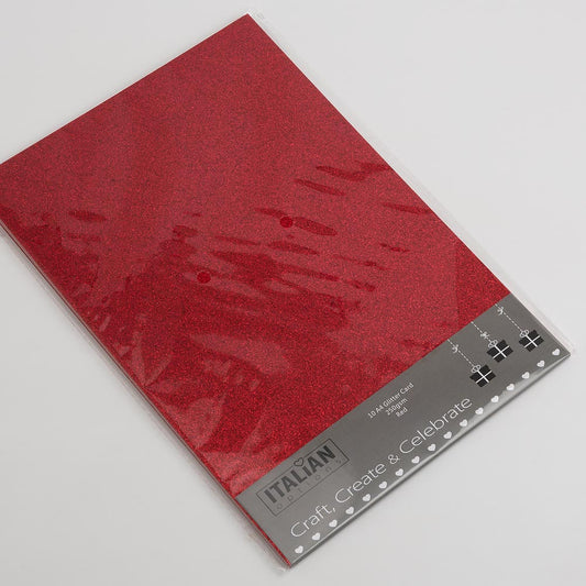 Red A4 non-shed glitter card sheets for creating handmade wedding invitations and craft projects