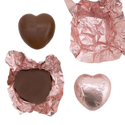 Rose gold foil wrapped heart chocolate with Belgian milk chocolate heart