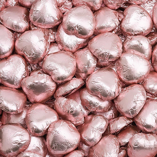 Rose gold foil heart chocolates for wedding favours and table settings