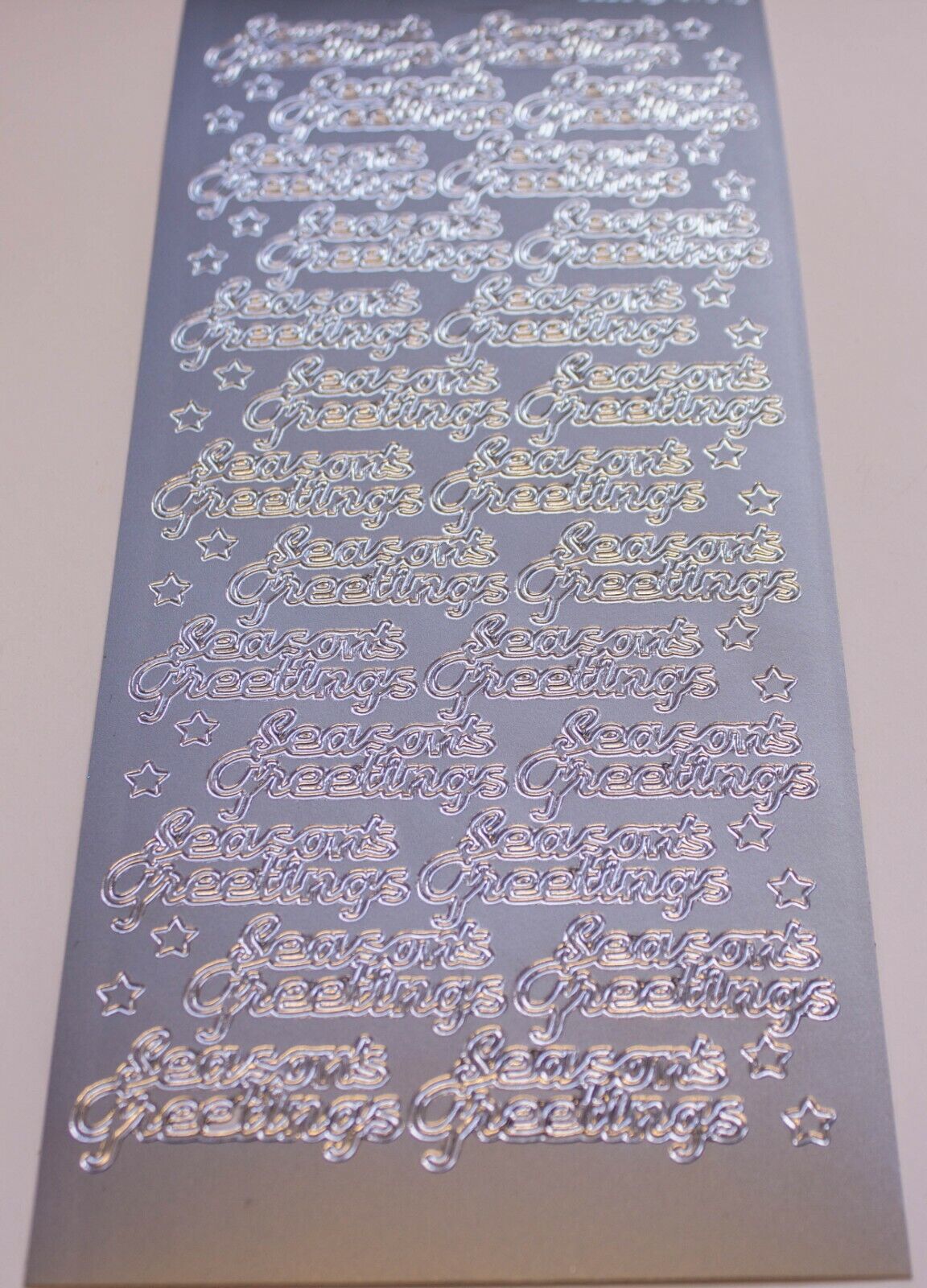 Silver seasons greetings sticker sheet for Christmas card making
