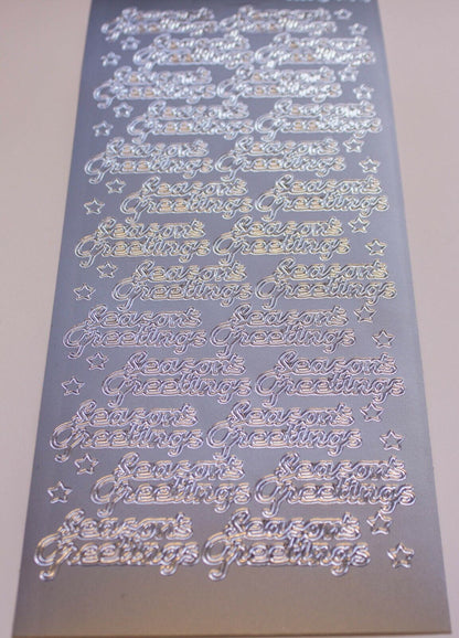 Silver seasons greetings sticker sheet for Christmas card making